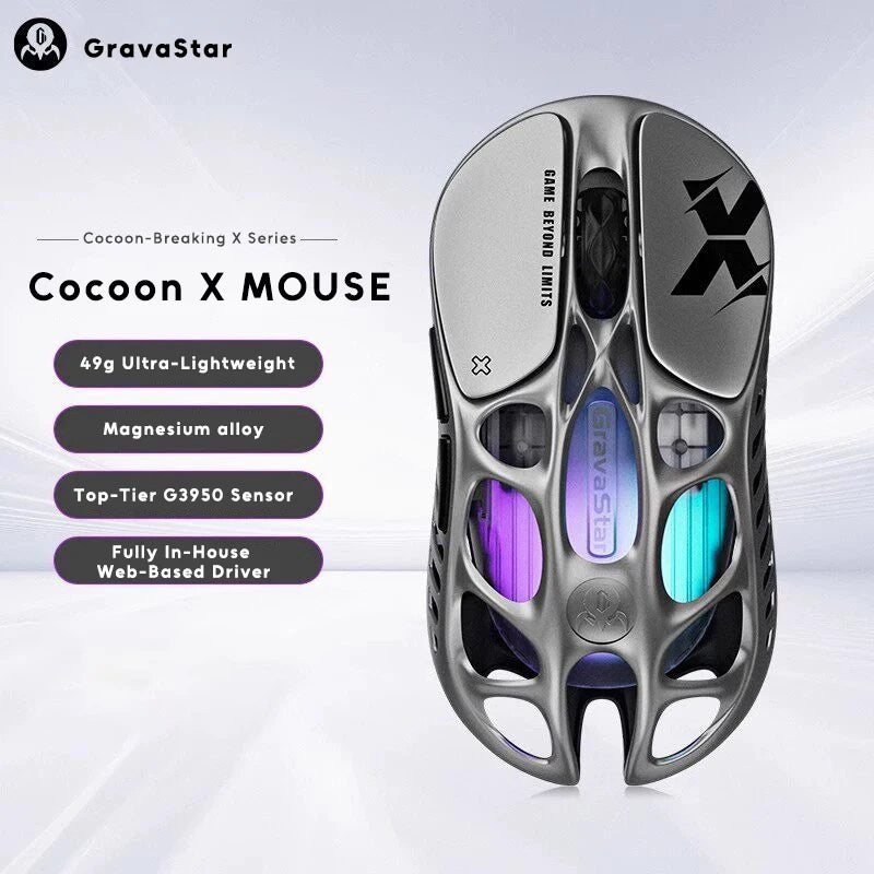 GravaStar Mercury X AIR X Pro Wireless Gaming Mouse Transparent Hollow-out Bluetooth 2.4G Wired Lightweight Dual 8K G3950 Mouse