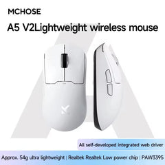 MCHOSE A5 V2 V3 Ultra-Lightweight Wireless Gaming Mouse Tri-Mode Dual 8K PAW3395 Low Latency RGB 500mAh Ergonomic E-sports Mouse