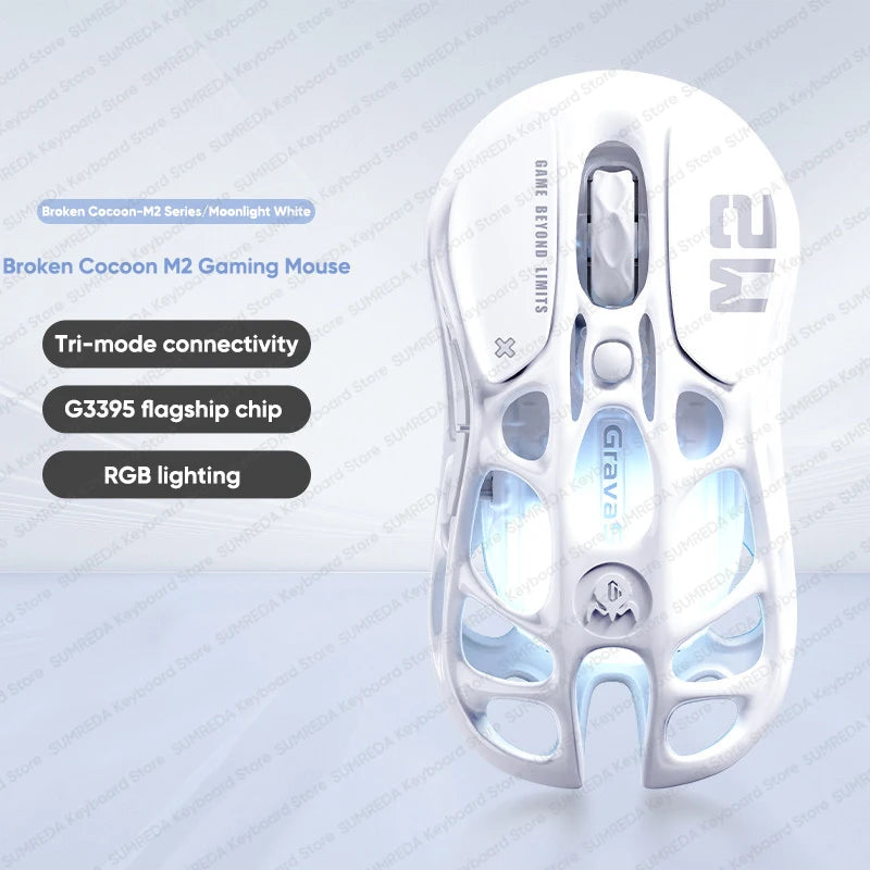 GravaStar Mercury M2 M1 jelly Pink Wireless Gaming Mouse PAW3395 Bluetooth Lightweight Hollowed Out RGB E-sport Gamer Mice Mouse
