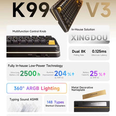 MCHOSE K99 V3 Wireless Mechanical Keyboard Dual 8K Polling Rate 0.125ms Latency Multifunction Control Knob South-Facing RGB