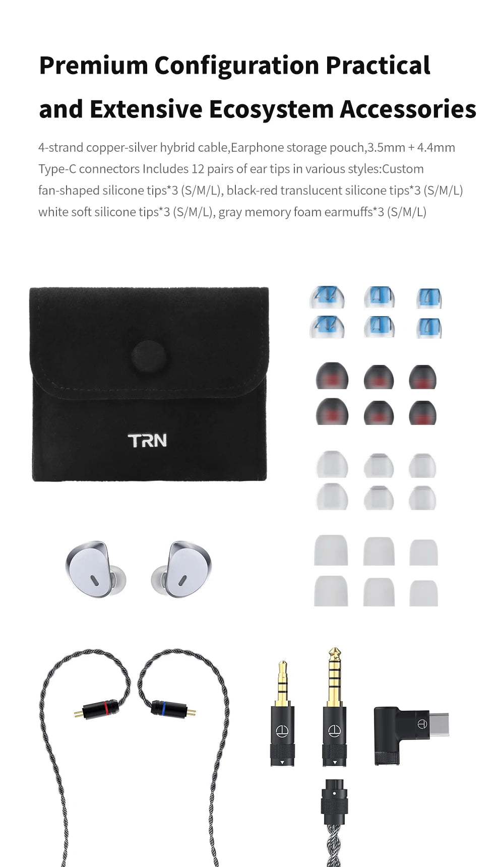 TRN Caravel Headphones 1DD+1Planar Hybrid Driver In-Ear Earphone Professional Hi-Fi tuning Monitor Headset with Detachable