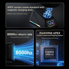 Ajazz AJ179 Apex PAW3950 Wireless Gaming Mouse with RGB Charging Dock, Computer Macro Mouse Gamer,Lightweight Ergonomic PC Mice