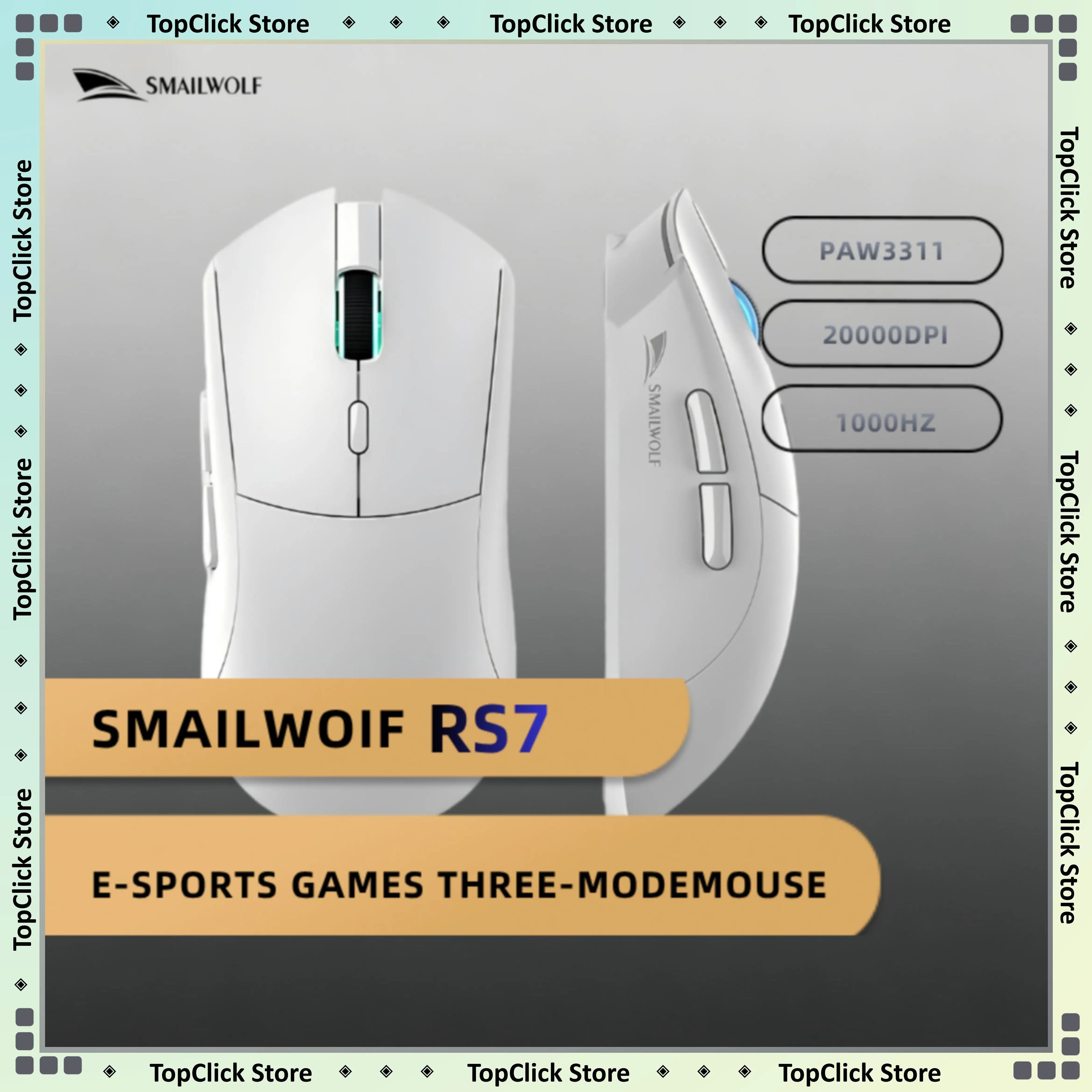 SMAILWOLF RS7 Gaming Mouse, Wired/2.4G/Bluetooth 5.1, 89g Lightweight, 500mAh Battery, RGB Scroll Light, 20M Clicks