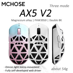 MCHOSE AX5 V2 lightweight E-sports Mouse dual 8K three mode wireless BT PAW3950 Magnetium alloy Dual-drive HUB Long battery life
