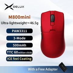 Delux M800mini Wireless Gaming Mouse, 46g Lightweight,PAW3395/PAW3311,1KHz Polling Rate for Small to Medium Hand PC Gamer