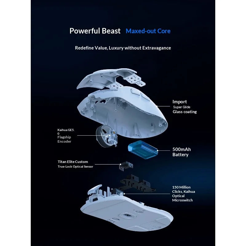 Titan Elite T1 Wireless Bluetooth Mouse, 30000 DPI, 10000Hz, 500mAh long battery life, lightweight esports gaming mouse