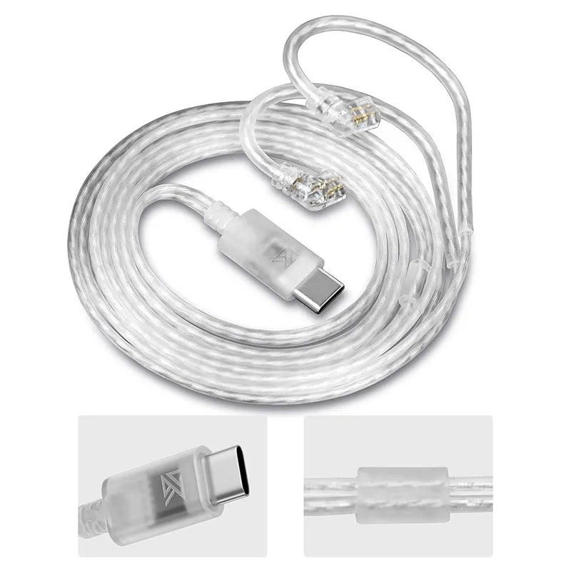 KZ Headphones Type-C Oxygen-Free Copper Silver-Plated Earphone Cable 0.75MM High-purity Gold-plated Pin