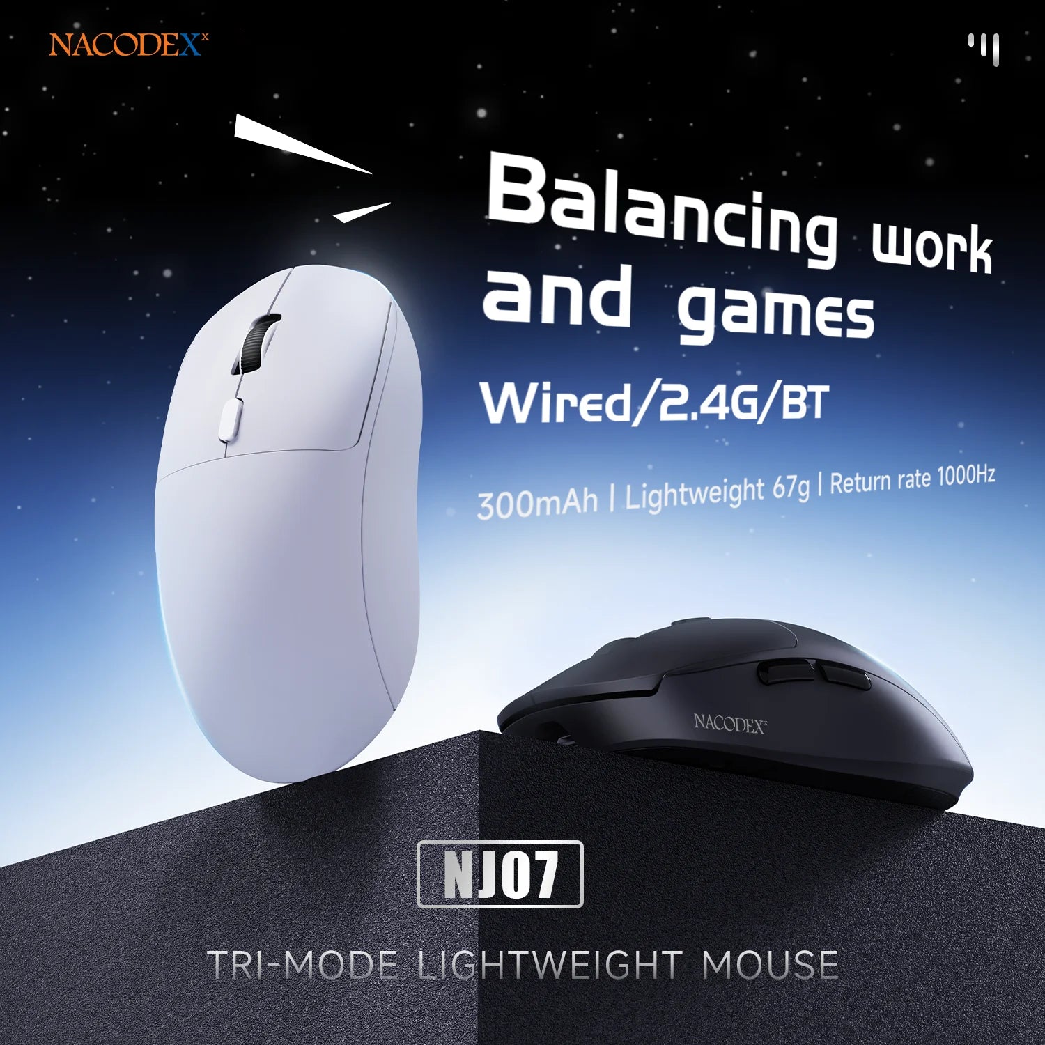 AJAZZ NJ07/MC/Ultra Tri-Mode Wired/Bluetooth/2.4G Office and Gaming Mouse 12800 DPI 1000Hz Report Rate