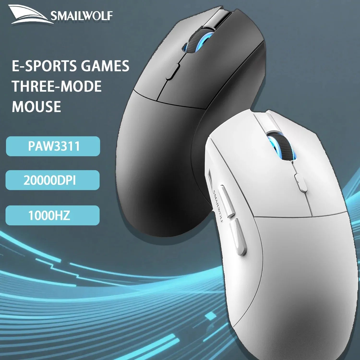 SMAILWOLF RS7 Gaming Mouse, Wired/2.4G/Bluetooth 5.1, 89g Lightweight, 500mAh Battery, RGB Scroll Light, 20M Clicks