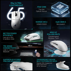Thunderobot ML901 ML903 Wireless Gaming Mouse PAW3395 26000DPI 650IPS 1K 4K Polling Rate 3-Zone RGB For Laptop PC Gamer