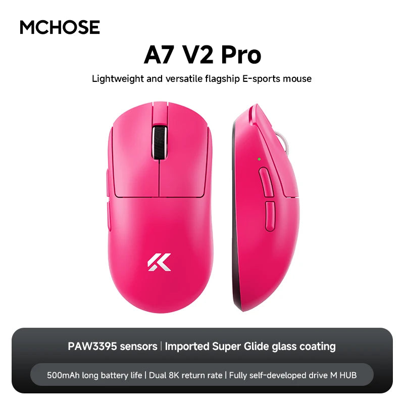 MCHOSE A7V2 Ultra Plus eSports Game 3950TI Trimode Mouse 42000DPI Lightweight Double 8k Mouse Imported Super Glide Glass Coating