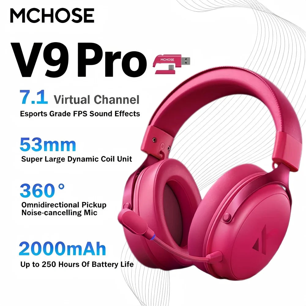 MCHOSE V9 Pro wireless headphones 7.1 Surround Sound 53mm HI-FI Bluetooth/2.4G gamer headphones with Microphone v9 pro mchose