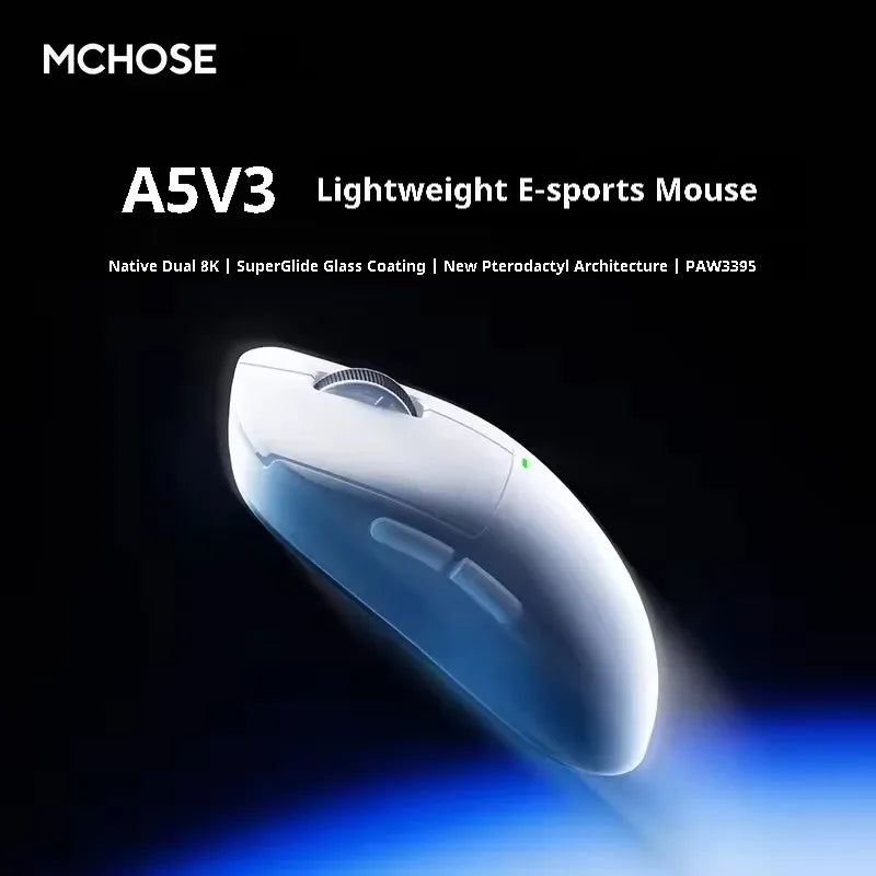 MCHOSE A5 V2 V3 Ultra-Lightweight Wireless Gaming Mouse Tri-Mode Dual 8K PAW3395 Low Latency RGB 500mAh Ergonomic E-sports Mouse