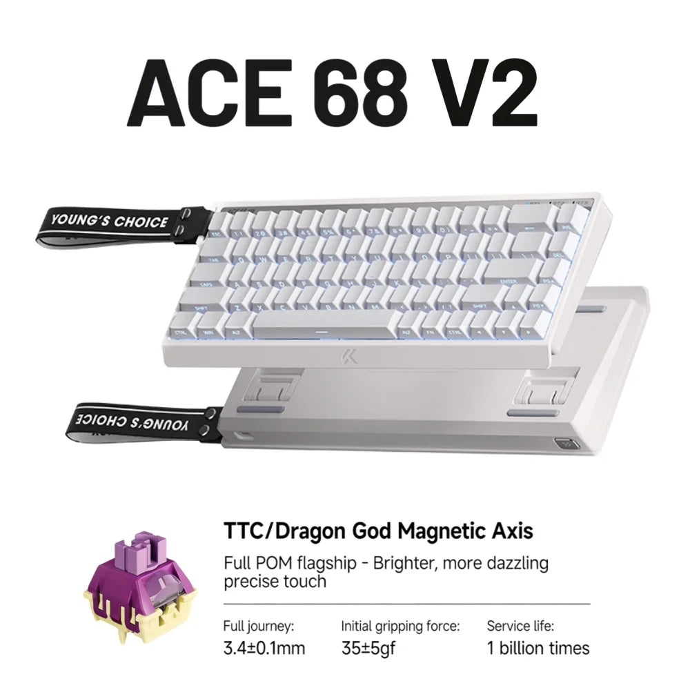 MCHOSE ACE68 V2 Gaming Keyboard 0.001mm 8KHz Polling Rate 256k Scan Rate 0.008ms Ultralow Latency Wired TTC Hall Sensor Keyboard