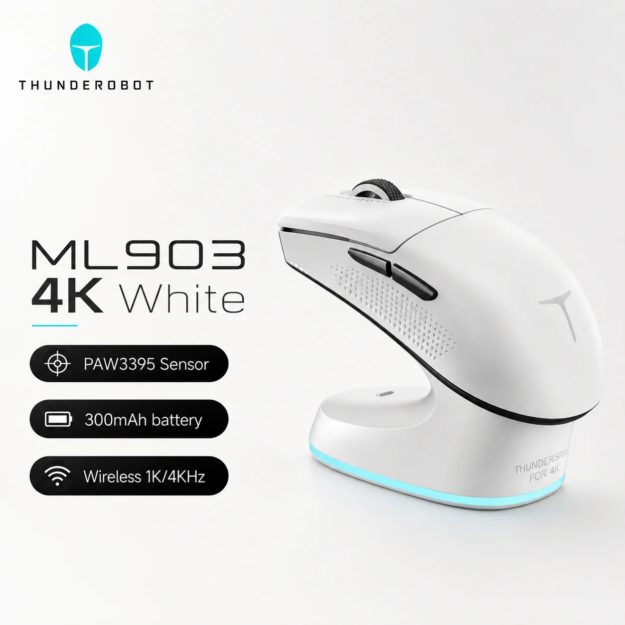 Thunderobot ML901 ML903 Wireless Gaming Mouse PAW3395 26000DPI 650IPS 1K 4K Polling Rate 3-Zone RGB For Laptop PC Gamer