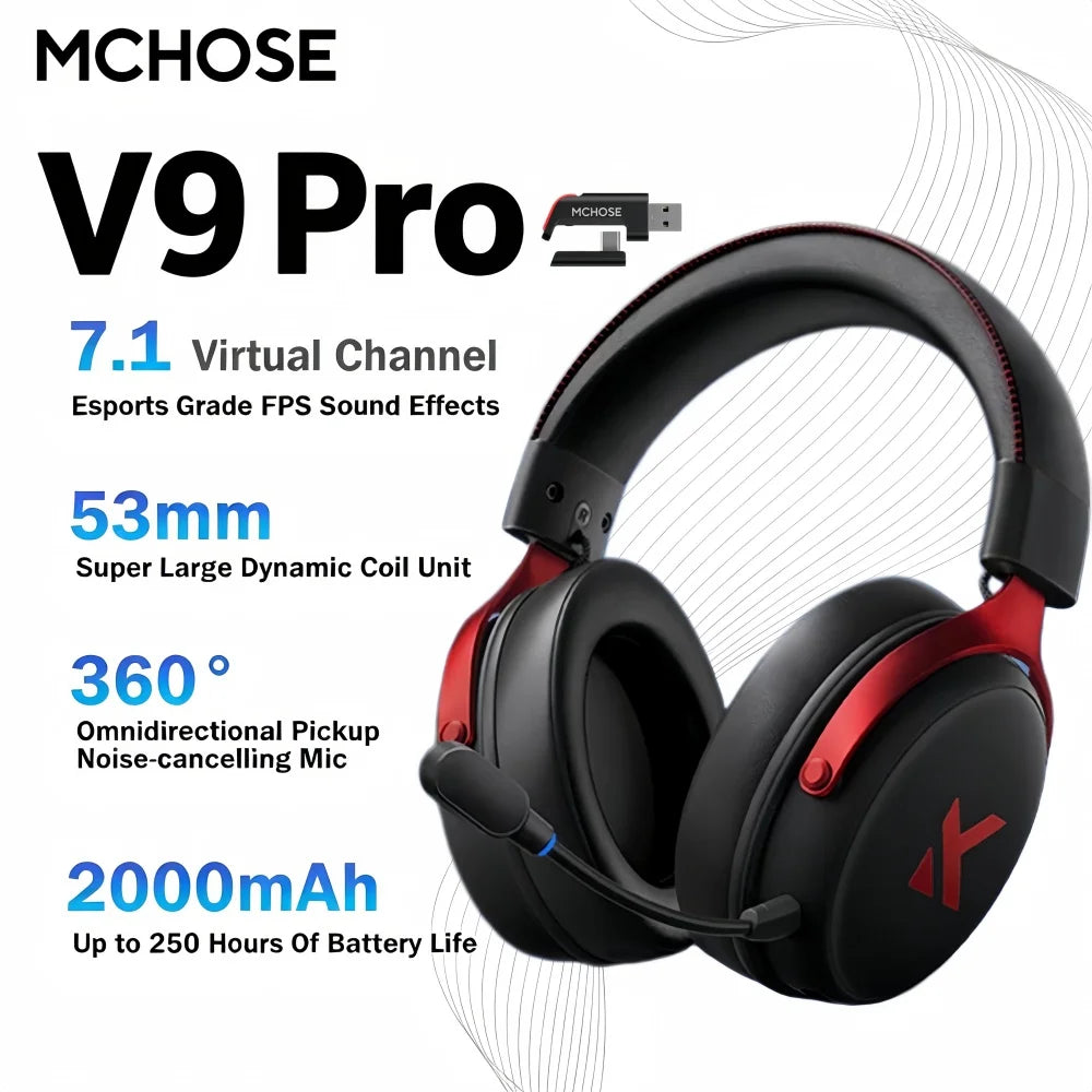 MCHOSE V9 Pro wireless headphones 7.1 Surround Sound 53mm HI-FI Bluetooth/2.4G gamer headphones with Microphone v9 pro mchose