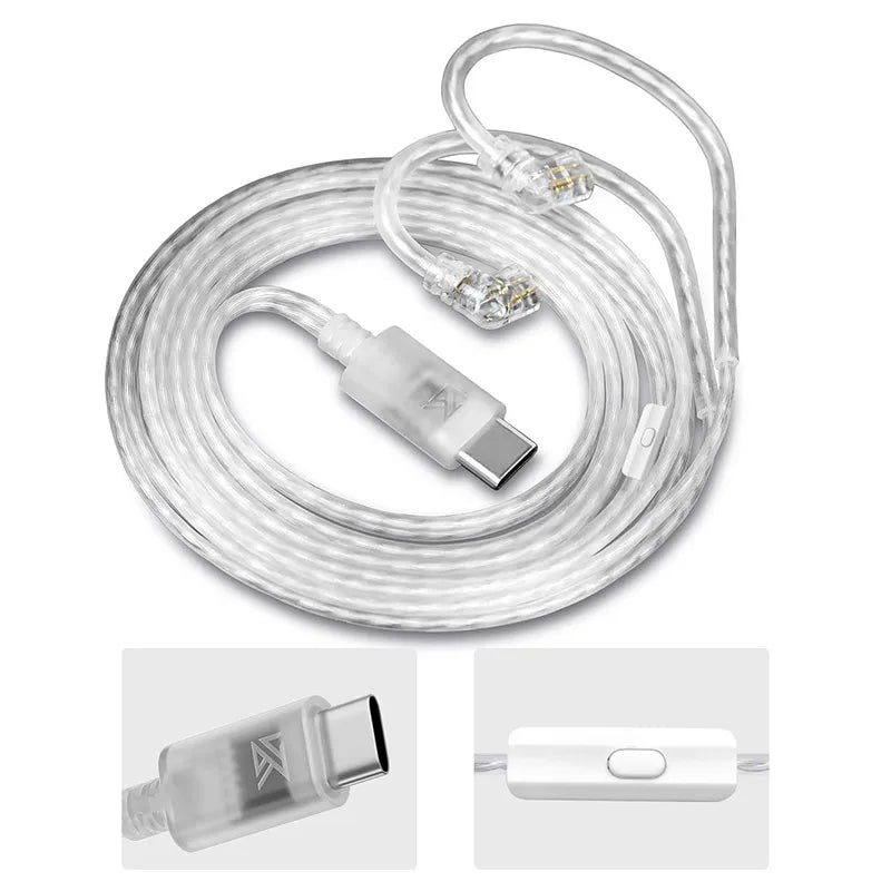 KZ Headphones Type-C Oxygen-Free Copper Silver-Plated Earphone Cable 0.75MM High-purity Gold-plated Pin
