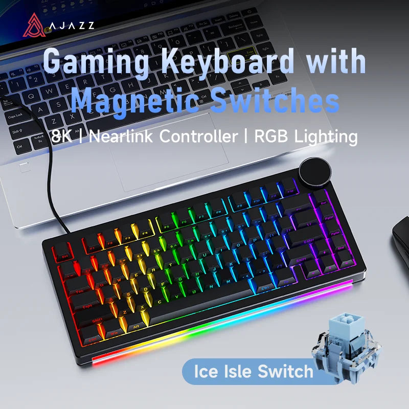 AJAZZ AK820 V2 Wired Magnetic Switch Gaming Keyboard, with Wrist Rest, Star Flash, 8K Polling Rate, Ultra Low Latency