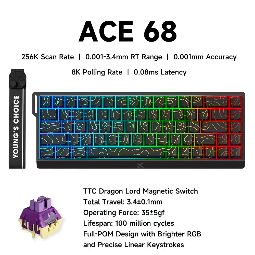 MCHOSE ACE68 TTC Dragon Lord Magnetic Switch 256K Gaming Keyboard Hall Effect 0.001mm Fast Trigger Programmable RGB for Logitech