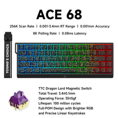 MCHOSE ACE68 TTC Dragon Lord Magnetic Switch 256K Gaming Keyboard Hall Effect 0.001mm Fast Trigger Programmable RGB for Logitech