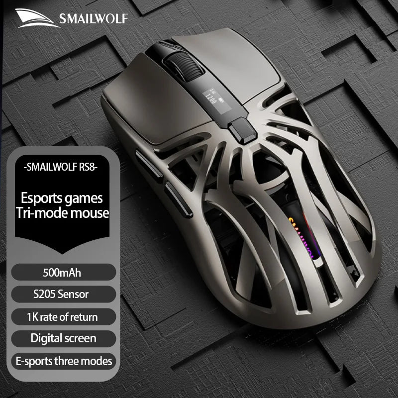 2026 NEW SMAILWOLF RS8 Wireless mouse Bluetooth three-mode gaming notebook PAW3311 1KHZ spider shape gaming mouse for big hands