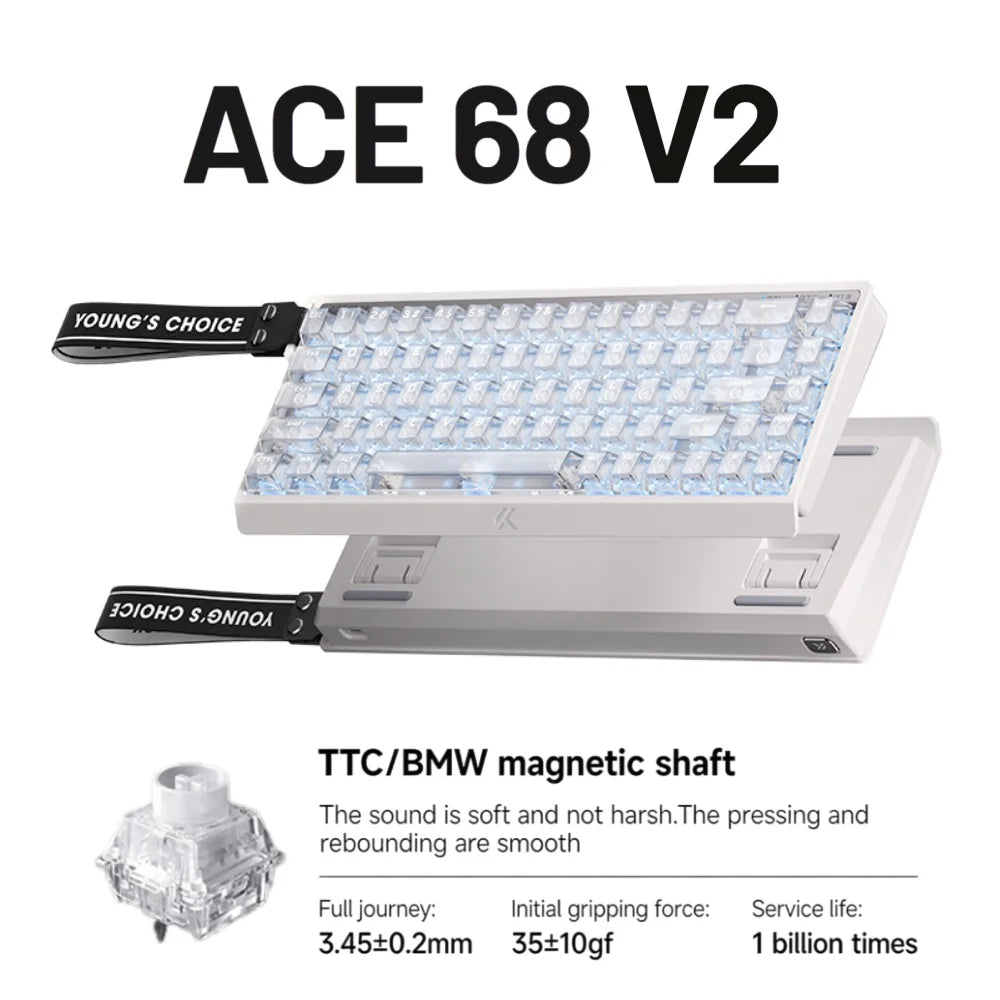 MCHOSE ACE68 V2 Gaming Keyboard 0.001mm 8KHz Polling Rate 256k Scan Rate 0.008ms Ultralow Latency Wired TTC Hall Sensor Keyboard