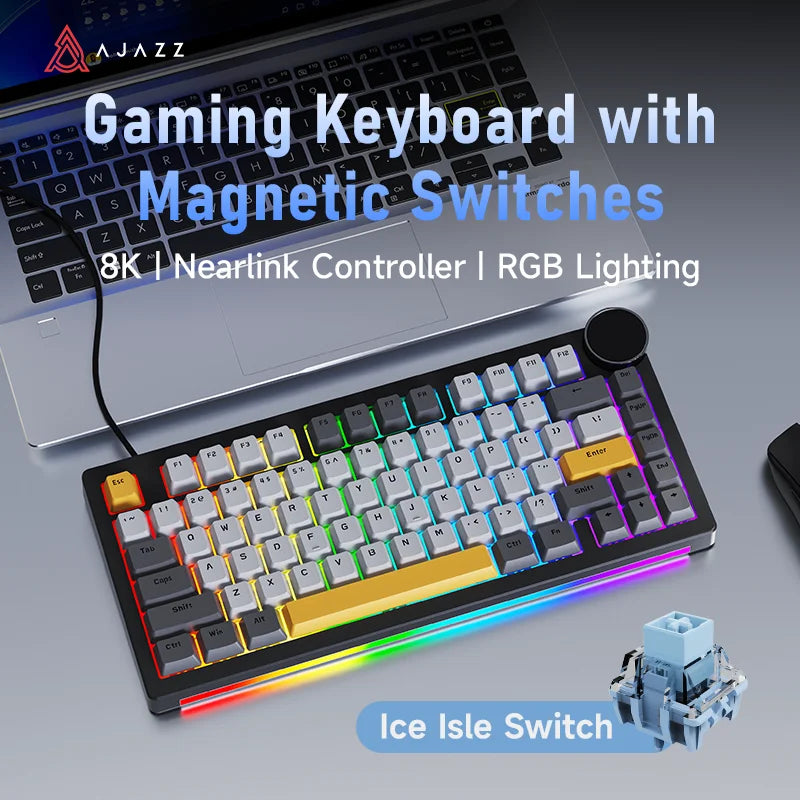 AJAZZ AK820 V2 Wired Magnetic Switch Gaming Keyboard, with Wrist Rest, Star Flash, 8K Polling Rate, Ultra Low Latency