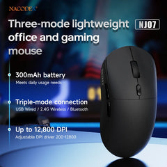 AJAZZ NJ07/MC/Ultra Tri-Mode Wired/Bluetooth/2.4G Office and Gaming Mouse 12800 DPI 1000Hz Report Rate