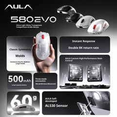 NEW AULA SC580 EVO 3Mode Wireless Gaming Mouse Dual 8K Bluetooth 2.4G Polling Rate Wired 20000DPI For PC Laptop AL530 Sensor
