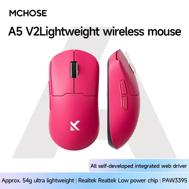 MCHOSE A5 V2 V3 Ultra-Lightweight Wireless Gaming Mouse Tri-Mode Dual 8K PAW3395 Low Latency RGB 500mAh Ergonomic E-sports Mouse