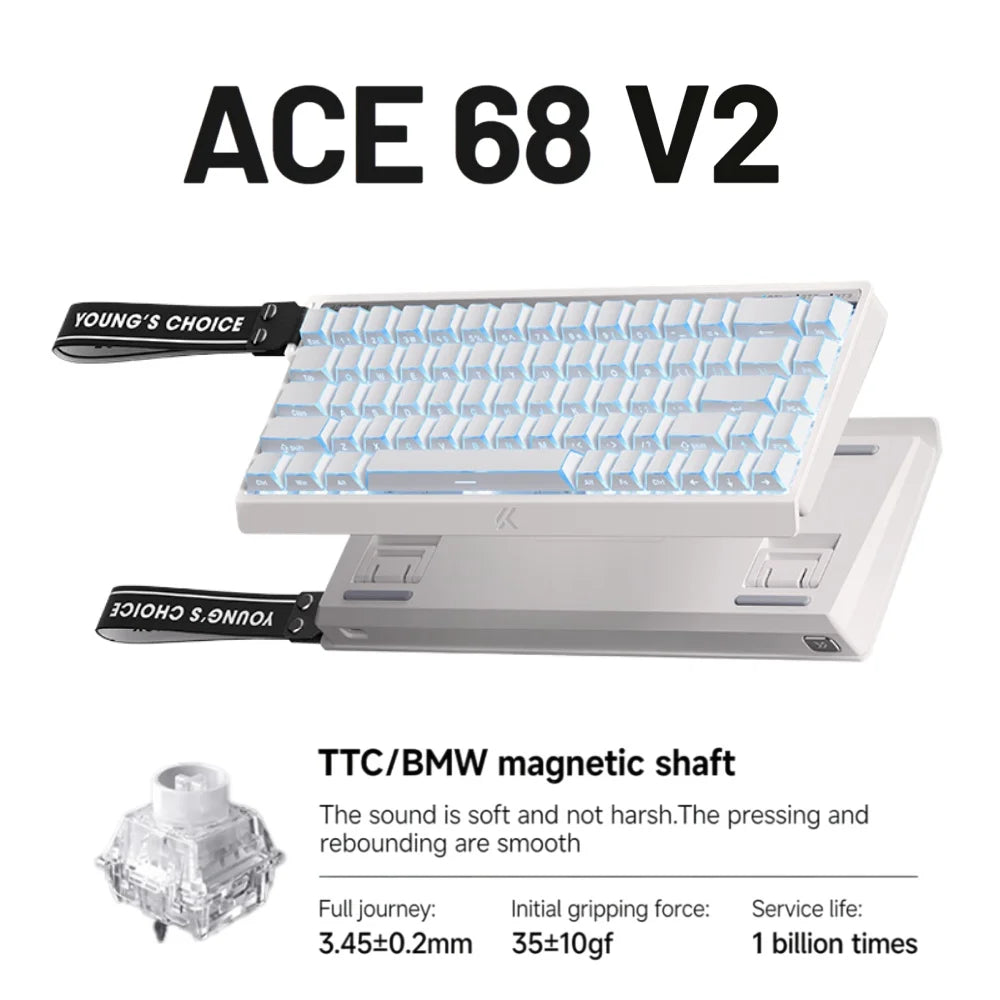 MCHOSE ACE68 V2 Gaming Keyboard 0.001mm 8KHz Polling Rate 256k Scan Rate 0.008ms Ultralow Latency Wired TTC Hall Sensor Keyboard
