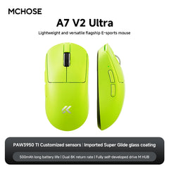 MCHOSE A7V2 Ultra Plus eSports Game 3950TI Trimode Mouse 42000DPI Lightweight Double 8k Mouse Imported Super Glide Glass Coating