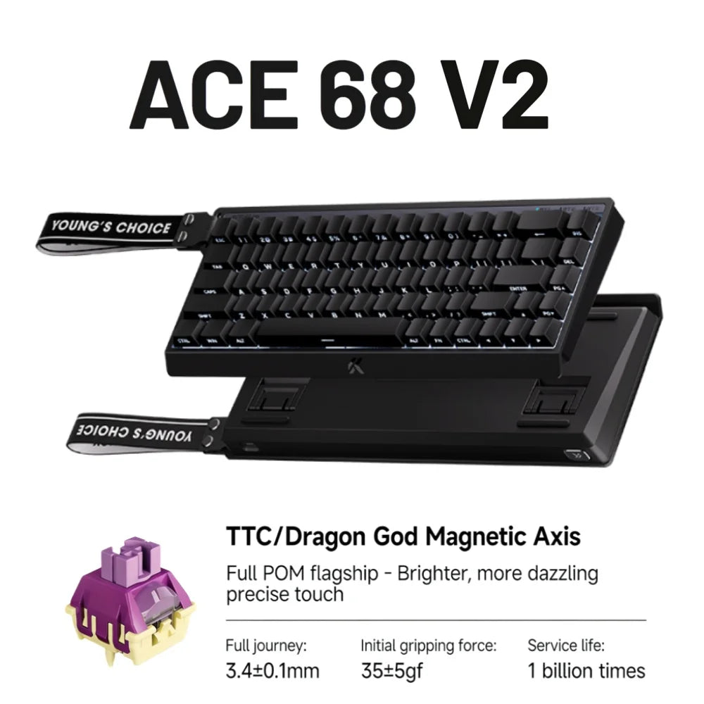 MCHOSE ACE68 V2 gaming keyboard 0.001mm 8KHz Polling Rate 256k scan rate 0.008ms ultralow latency wired TTC Hall sensor keyboard