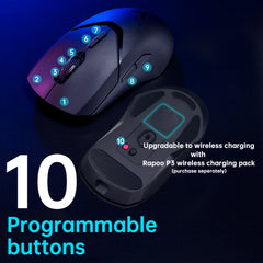 Rapoo Wireless Gaming Mouse 68g Lightweight 1KHz Polling Rate 12000DPI 10 Programmable Buttons Optical Sensor