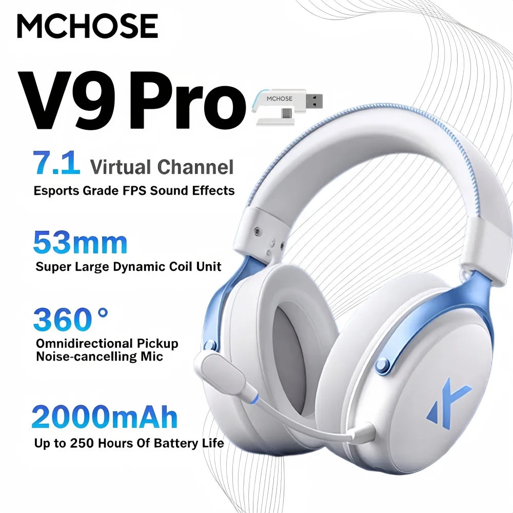 MCHOSE V9 Pro wireless headphones 7.1 Surround Sound 53mm HI-FI Bluetooth/2.4G gamer headphones with Microphone v9 pro mchose