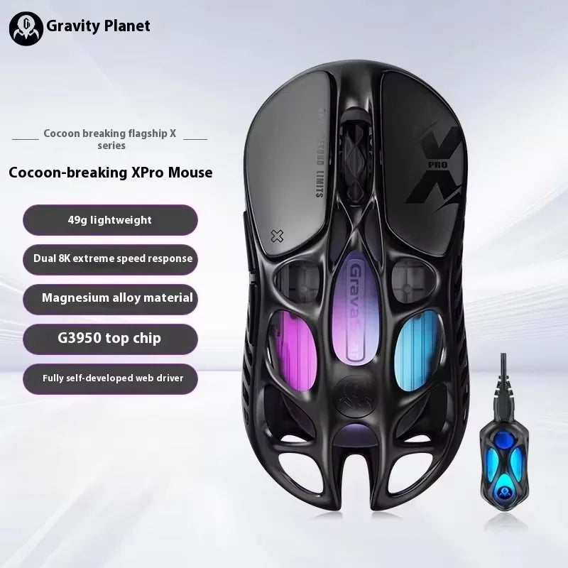GravaStar Mercury X AIR X Pro Wireless Gaming Mouse Transparent Hollow-out Bluetooth 2.4G Wired Lightweight Dual 8K G3950 Mouse
