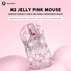 GravaStar Mercury M2 M1 jelly Pink Wireless Gaming Mouse PAW3395 Bluetooth Lightweight Hollowed Out RGB E-sport Gamer Mice Mouse