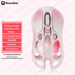 GravaStar Mercury M2 M1 jelly Pink Wireless Gaming Mouse PAW3395 Bluetooth Lightweight Hollowed Out RGB E-sport Gamer Mice Mouse