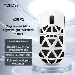 MCHOSE AX5 V2 lightweight E-sports Mouse dual 8K three mode wireless BT PAW3950 Magnetium alloy Dual-drive HUB Long battery life