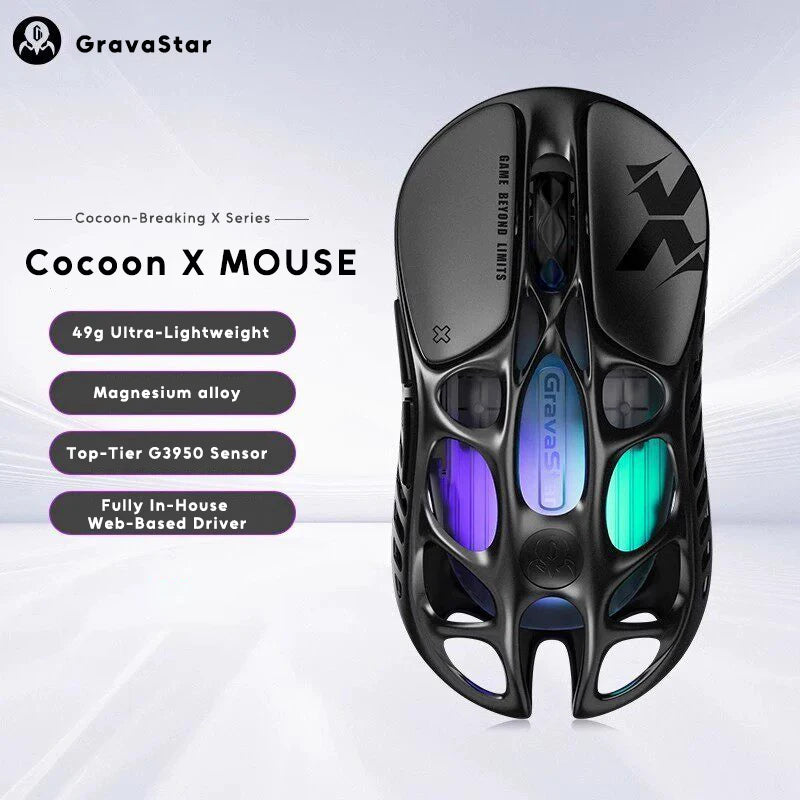 GravaStar Mercury X AIR X Pro Wireless Gaming Mouse Transparent Hollow-out Bluetooth 2.4G Wired Lightweight Dual 8K G3950 Mouse