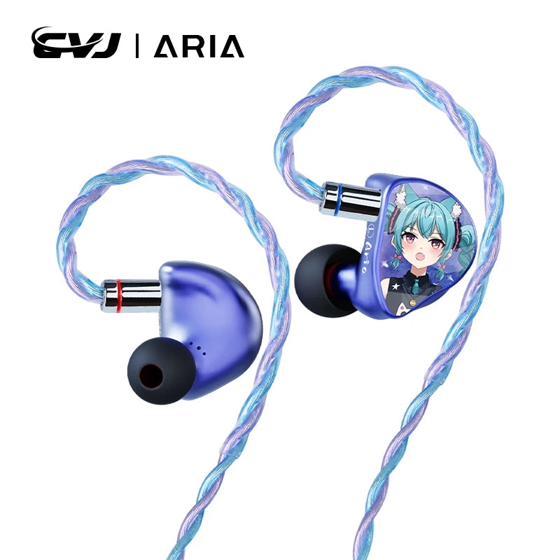 CVJ Aria Anime HiFi Earphones 10mm Dynamic Driver V-Shaped Sound Tuning Nozzles Wide Soundstage Gaming IEM Detachable Cable