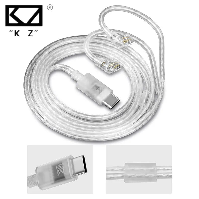 KZ Headphones Type-C Oxygen-Free Copper Silver-Plated Earphone Cable 0.75MM High-purity Gold-plated Pin