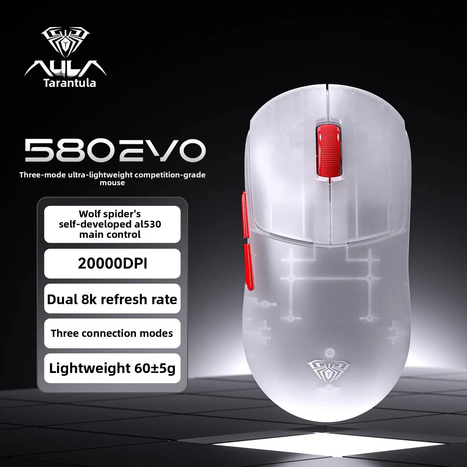NEW AULA SC580 EVO 3Mode Wireless Gaming Mouse Dual 8K Bluetooth 2.4G Polling Rate Wired 20000DPI For PC Laptop AL530 Sensor