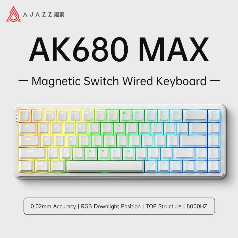 AJAZZ AK680 MAX Wried Magnetic Mechanical Keyboard HE Fast Trigger Gaming Keyboard Hall Effect Switch 65% 8K Polling Rate 68 key