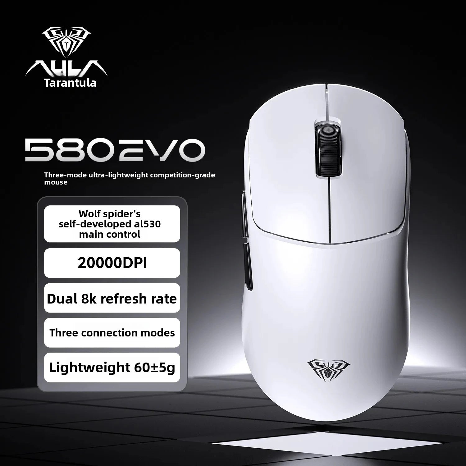 NEW AULA SC580 EVO 3Mode Wireless Gaming Mouse Dual 8K Bluetooth 2.4G Polling Rate Wired 20000DPI For PC Laptop AL530 Sensor