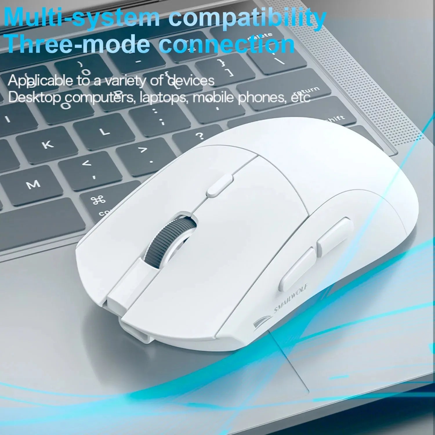 SMAILWOLF RS7 Gaming Mouse, Wired/2.4G/Bluetooth 5.1, 89g Lightweight, 500mAh Battery, RGB Scroll Light, 20M Clicks