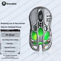 GravaStar Mercury M2 M1 jelly Pink Wireless Gaming Mouse PAW3395 Bluetooth Lightweight Hollowed Out RGB E-sport Gamer Mice Mouse