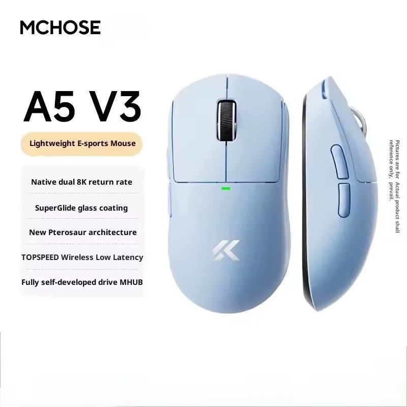 MCHOSE A5 V2 V3 Ultra-Lightweight Wireless Gaming Mouse Tri-Mode Dual 8K PAW3395 Low Latency RGB 500mAh Ergonomic E-sports Mouse