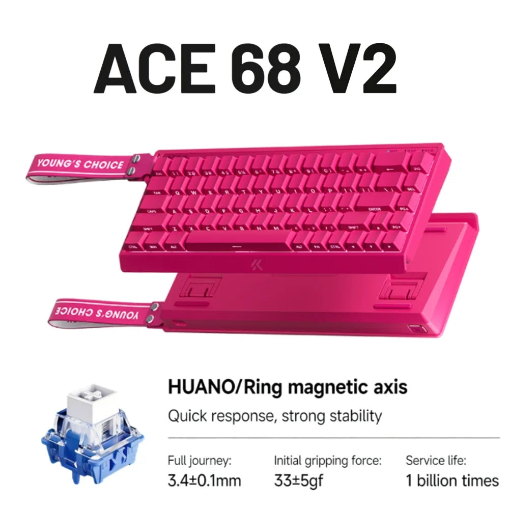 MCHOSE ACE68 V2 Gaming Keyboard 0.001mm 8KHz Polling Rate 256k Scan Rate 0.008ms Ultralow Latency Wired TTC Hall Sensor Keyboard
