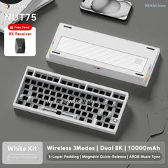 WEIKAV NUT75 220 Grit Aluminum Wireless Gaming Custom Mechanical Keyboard Kit 75% Bluetooth Wired Gamer Non-contact Keyboard